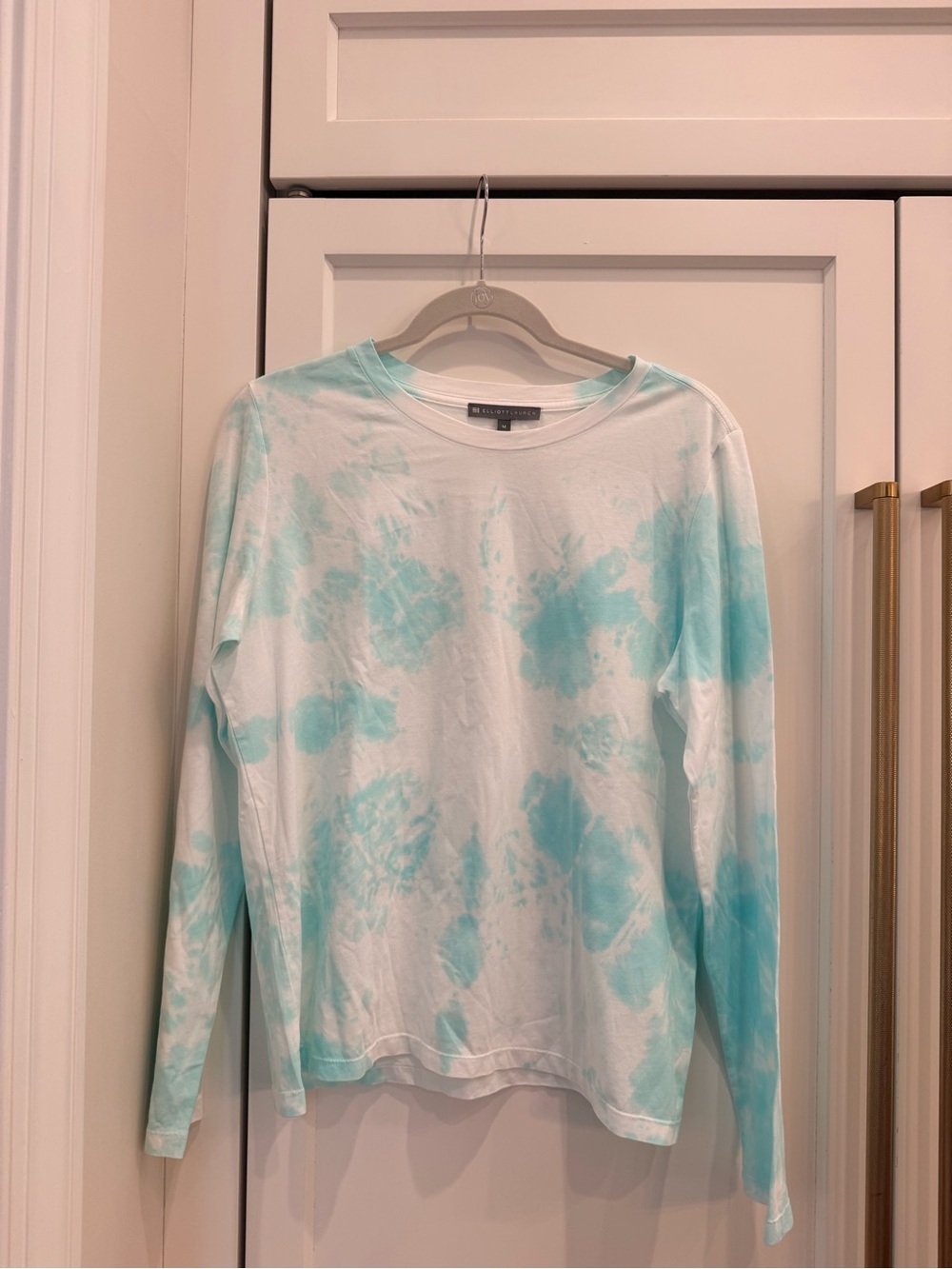 Elliott Lauren White and Light Blue Tie-Dye Crewneck Sweater